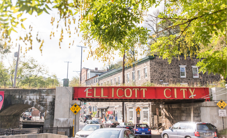 A bridge painted with "Ellicott City"