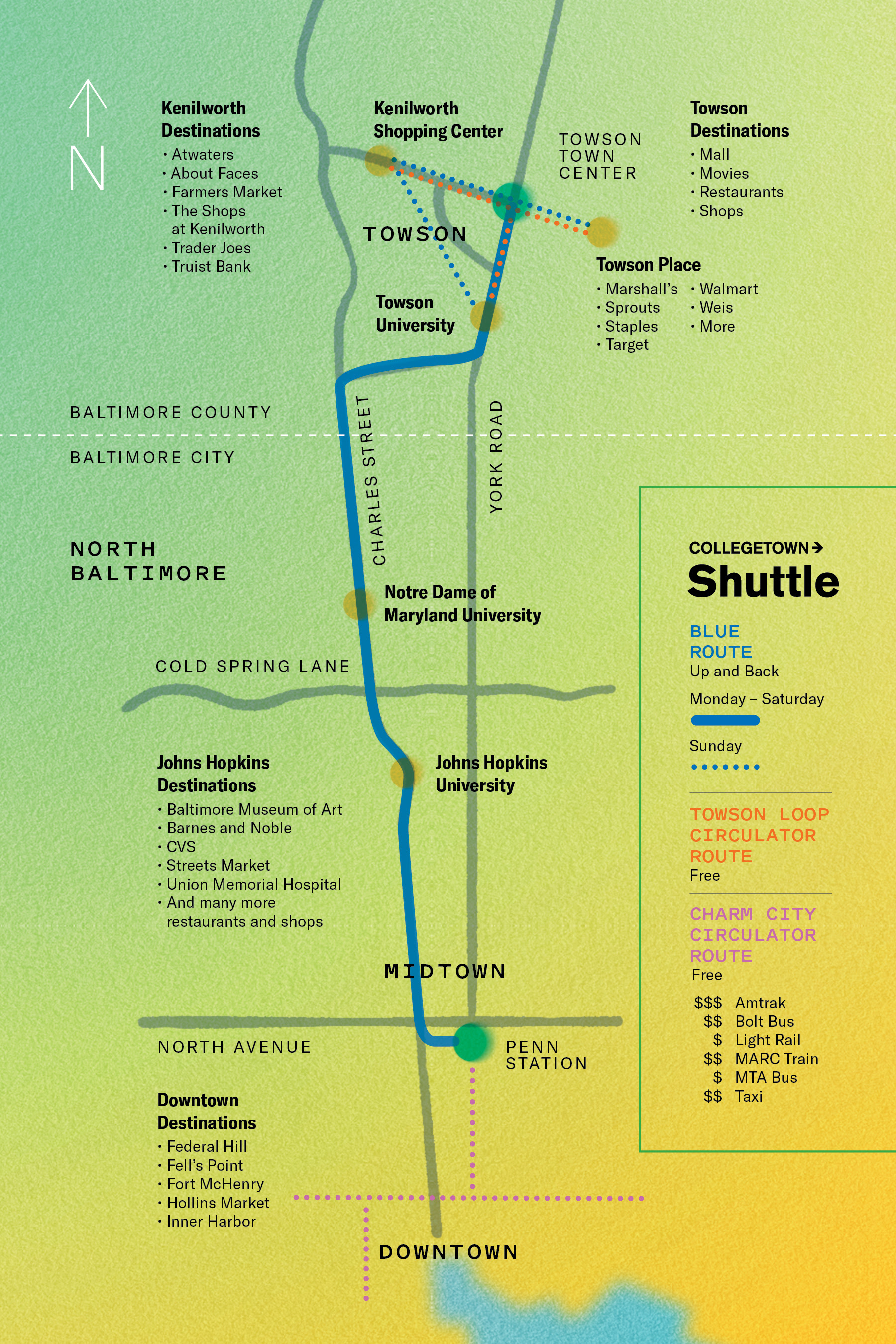 Map of the Collegetown Shuttle Blue Route