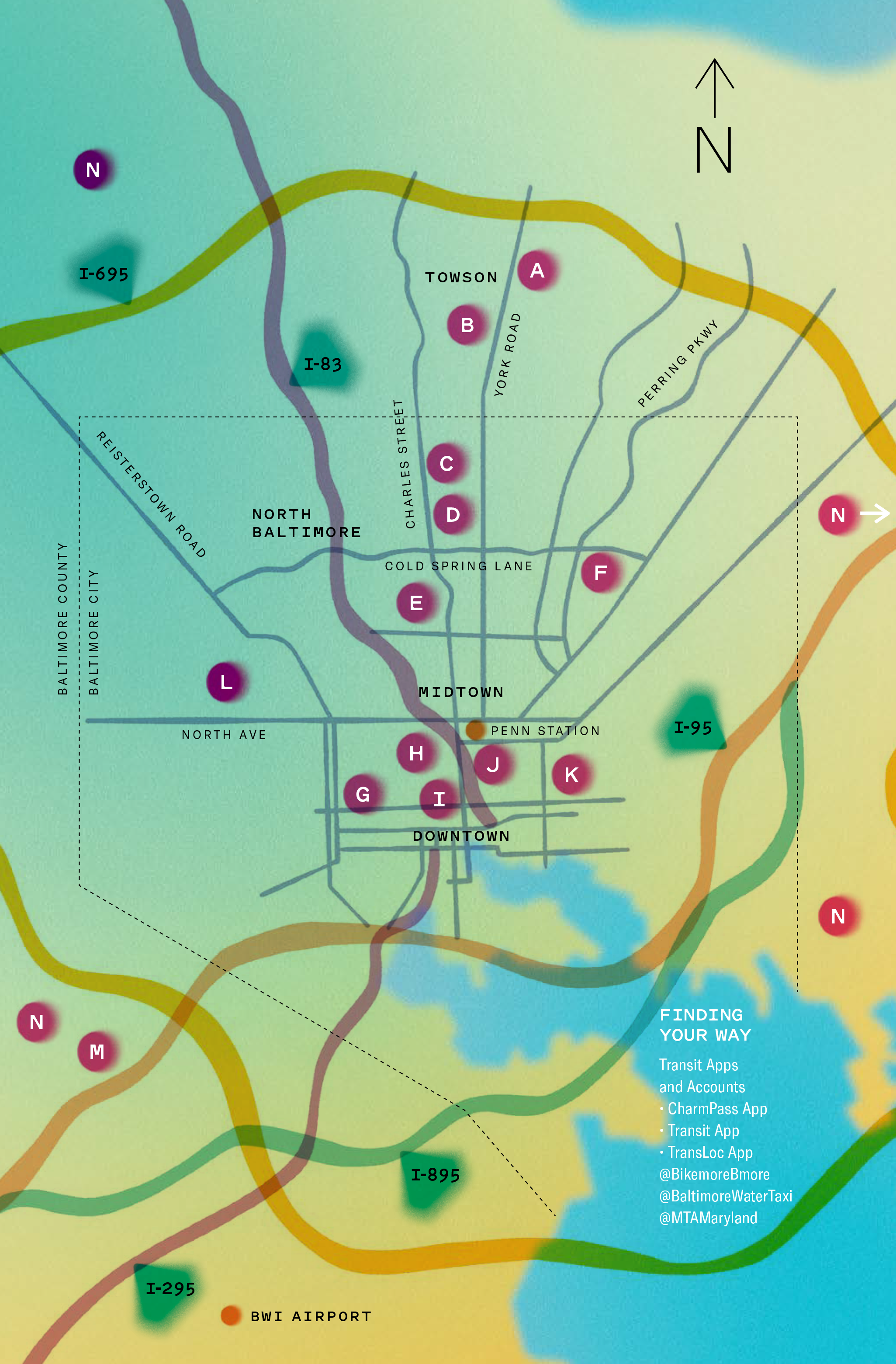 A map of Baltimore Collegetown's member institutions