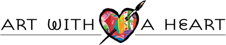 Logo for Art with a Heart. Organization name surrounds a painted heart.