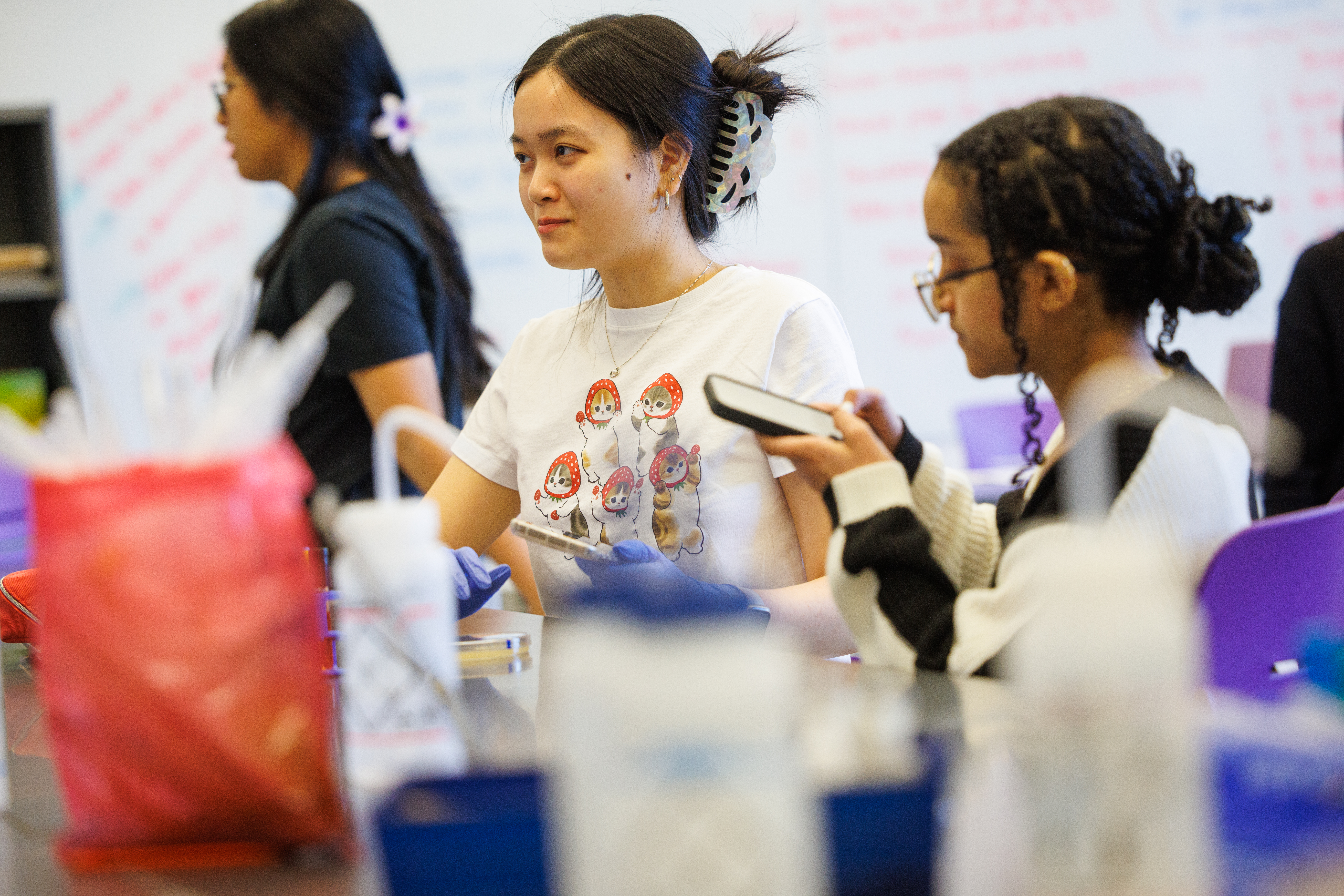 Students studying together in a classroom at UMBC.