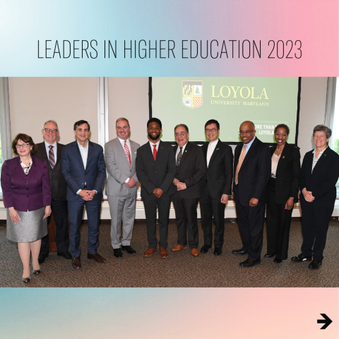 Baltimore Collegetown Instagram Post. Baltimore college presidents stand for a photo. Text above says Leaders In Higher Education 2023.