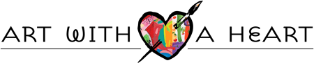 Logo for Art with a Heart. Organization name surrounds a painted heart.